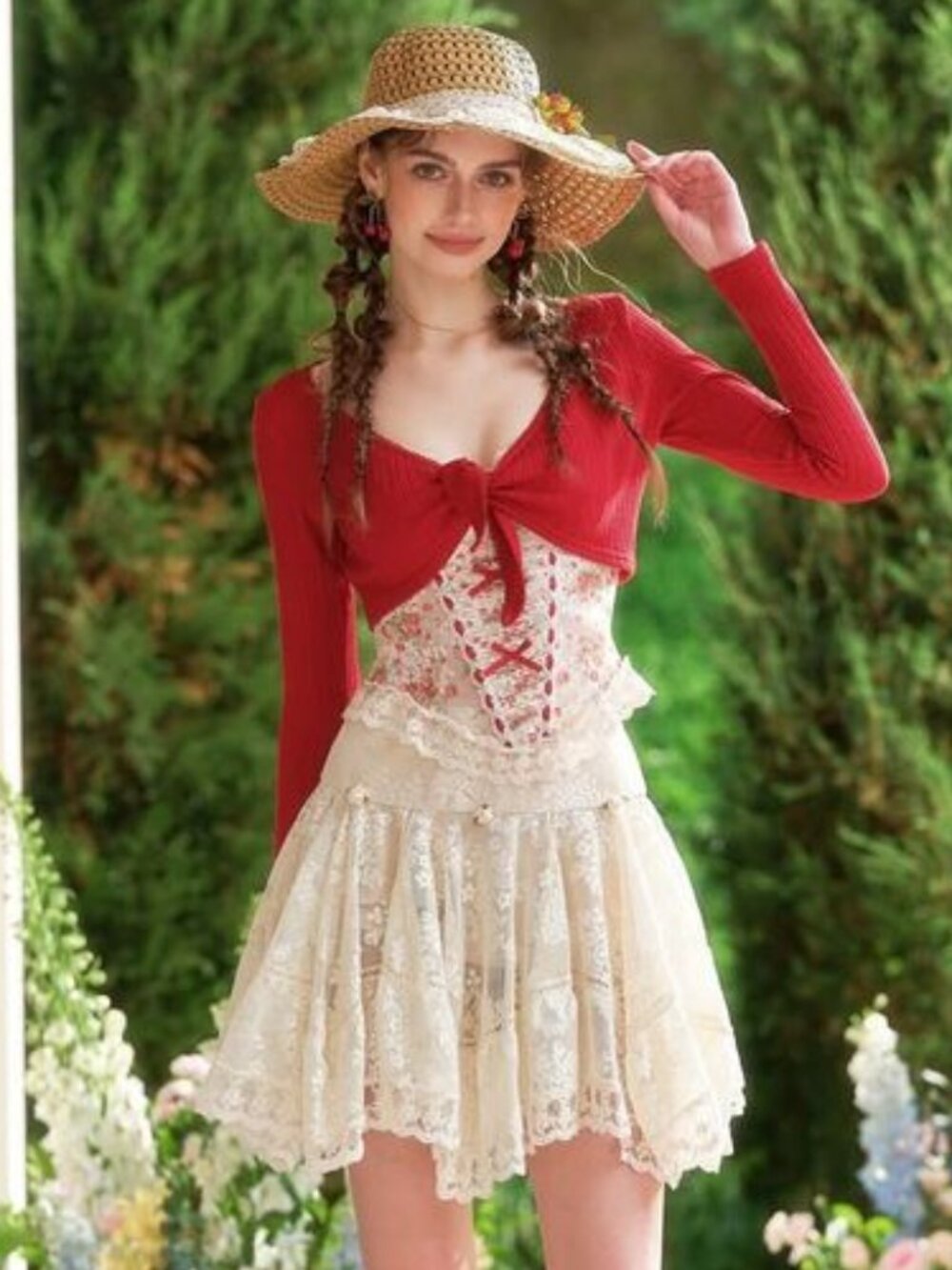 LACEMADE Strawberry Farm ribbed knit wrap cardigan